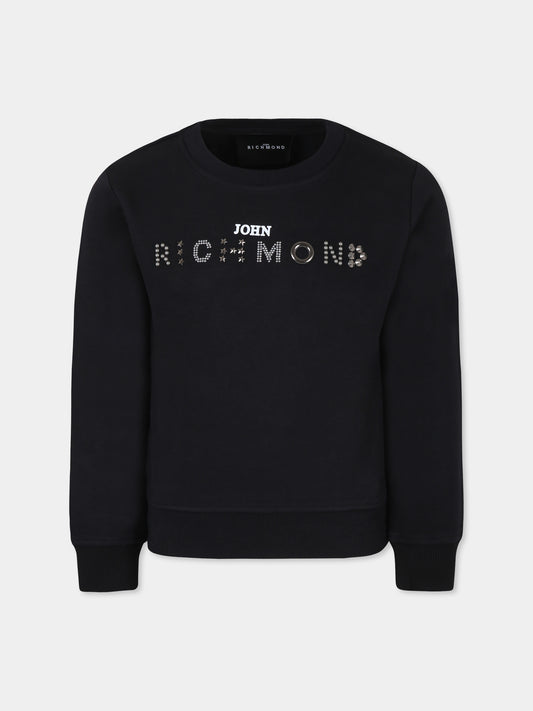 Felpa nera per bambino con logo e borchie,Richmond,RBA24086FE BLACK