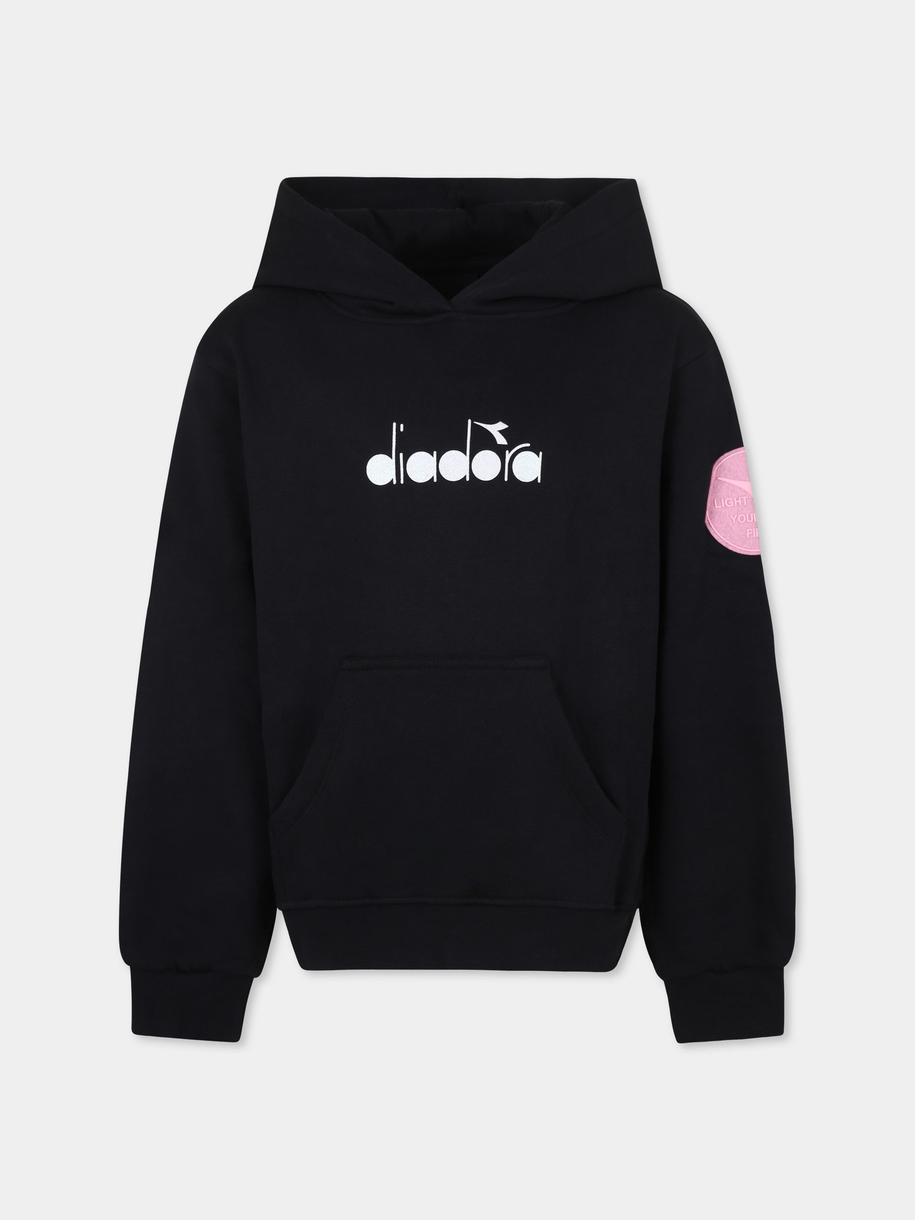 Felpa nera per bambina con logo,Diadora Kids,F3DIJGHS114 110
