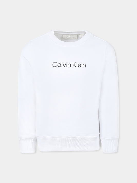 Felpa bianca per bambini con logo,Calvin Klein Kids,IU0IU00680 YAF