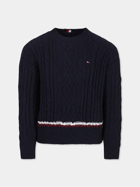 Maglione blu per bambino con bandierina,Tommy Hilfiger Junior,KB0KB09257 DW5