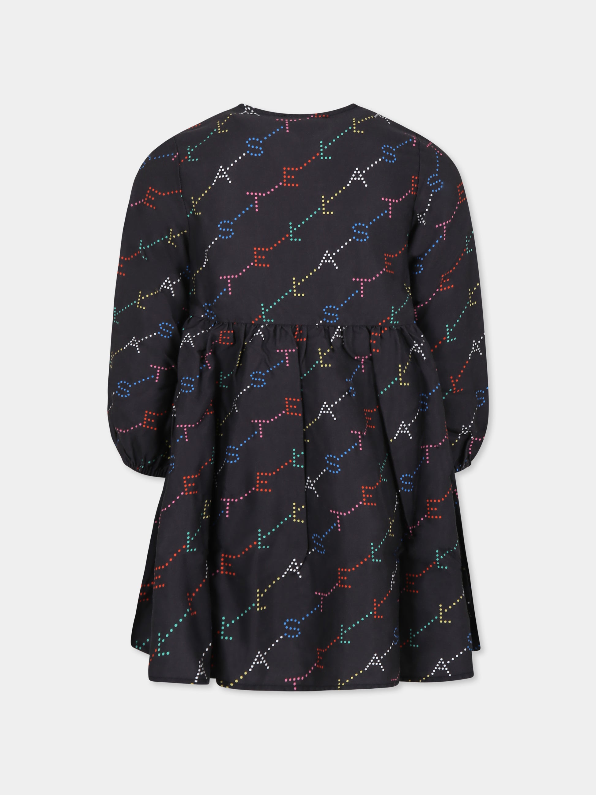 Vestito nero per bambina con logo all over,Stella Mccartney Kids,TV1D70 Z2068 930MC