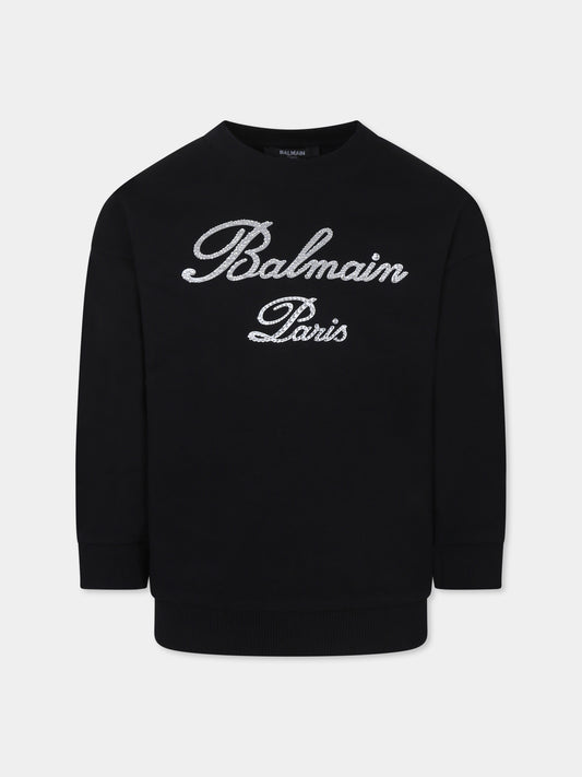 Felpa nera per bambina con logo