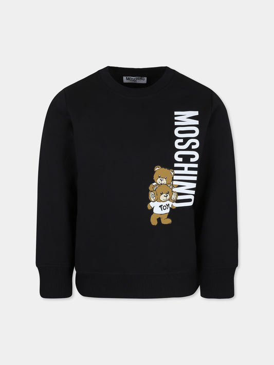 Felpa nera per bambini con Teddy Bears e logo,Moschino Kids,H8F05R LCA14 60100