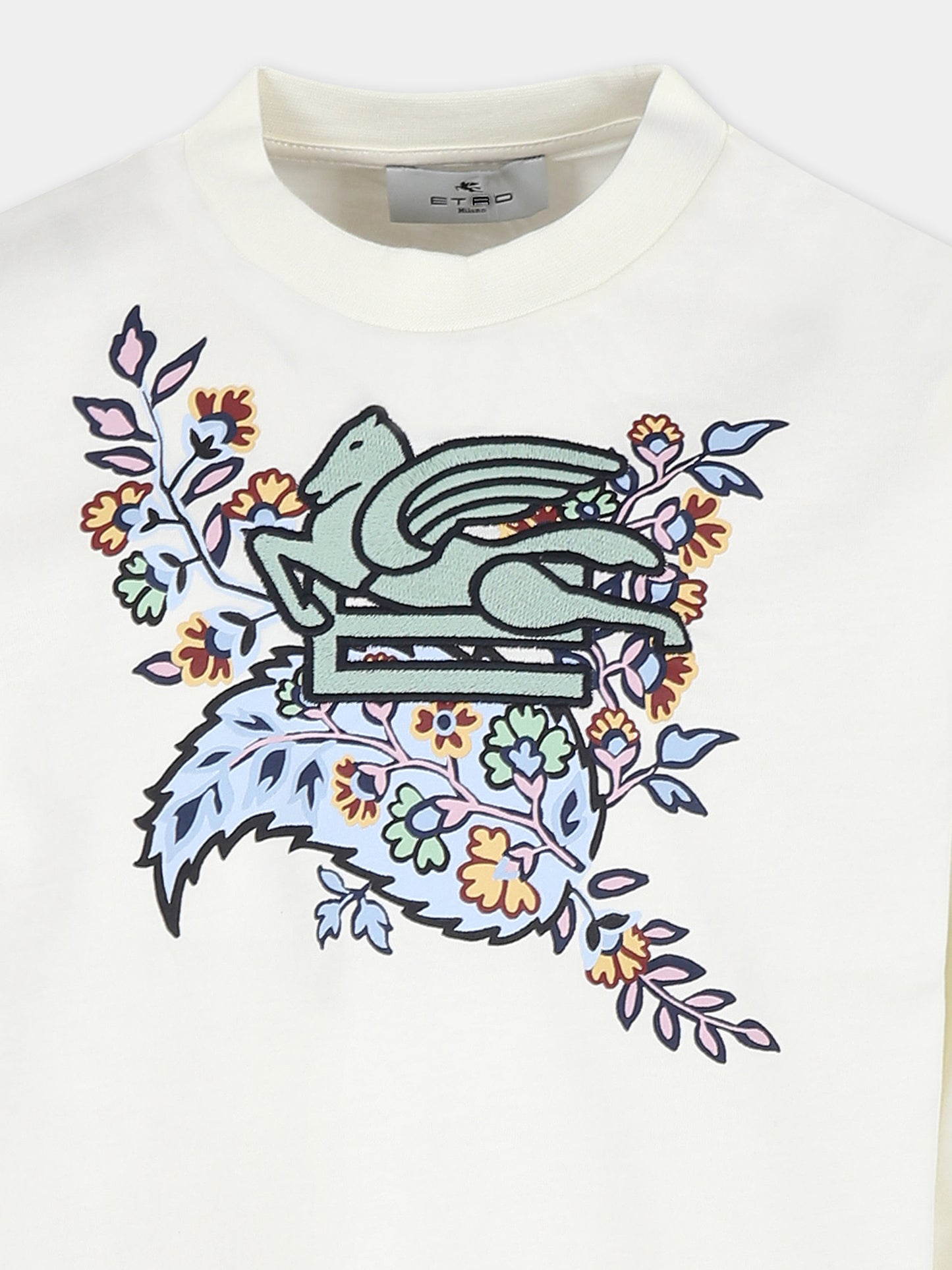 T-shirt avorio per bambina con Pegaso e stampa paisley