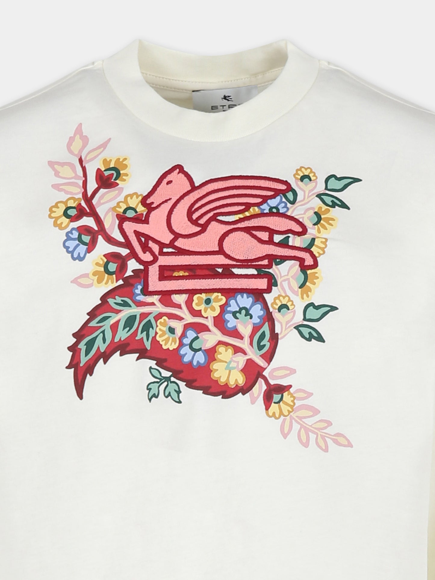 T-shirt avorio per bambina con Pegaso e stampa paisley
