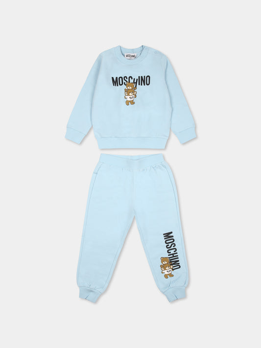 Completo celeste per neonati con due Teddy Bears,Moschino Kids,M6K02P LCA14 40304