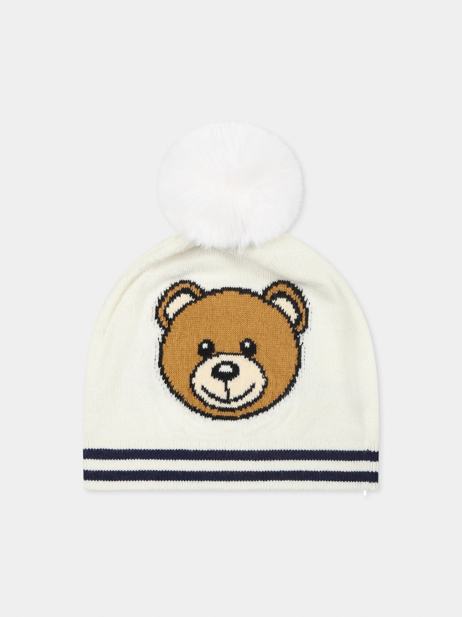 Berretto avorio per neonati con Teddy Bear,Moschino Kids,MUX04W LHE43 10063