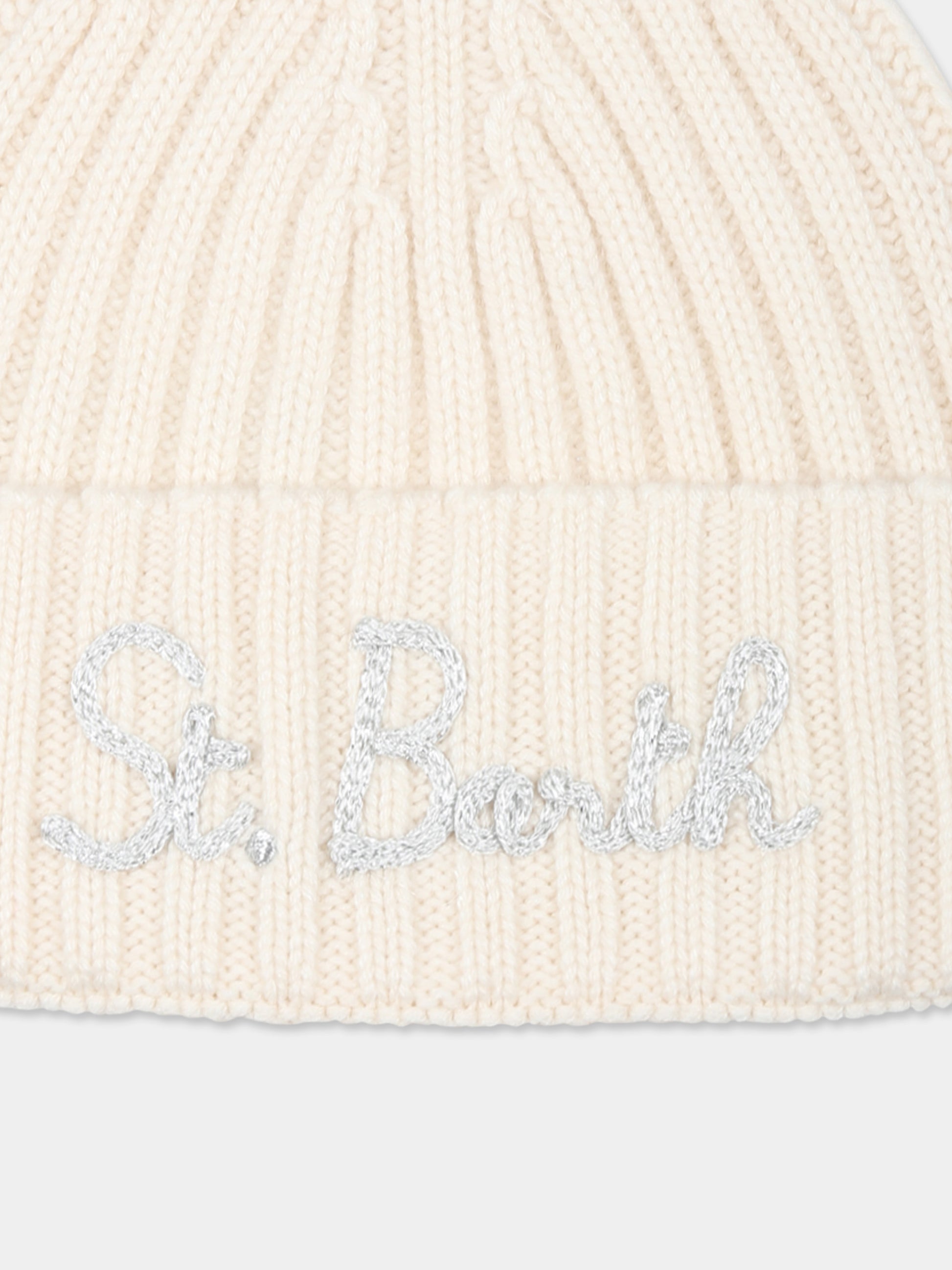 Berretto avorio per bambina con logo,Mc2 Saint Barth,WENG018 02456G