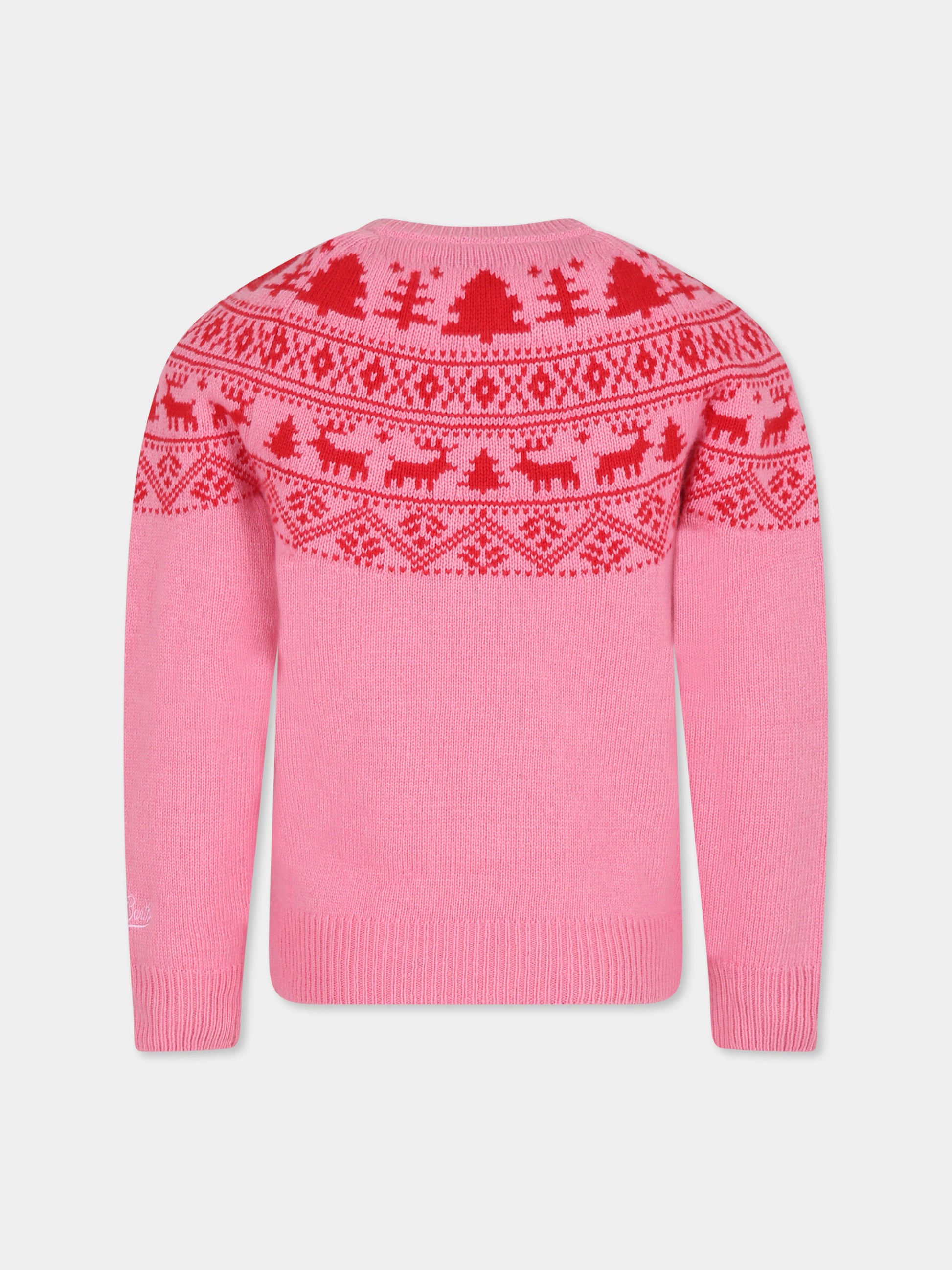 Maglione rosa per bambina con scritta Santa Claus,Mc2 Saint Barth,PRC0001 RESA21