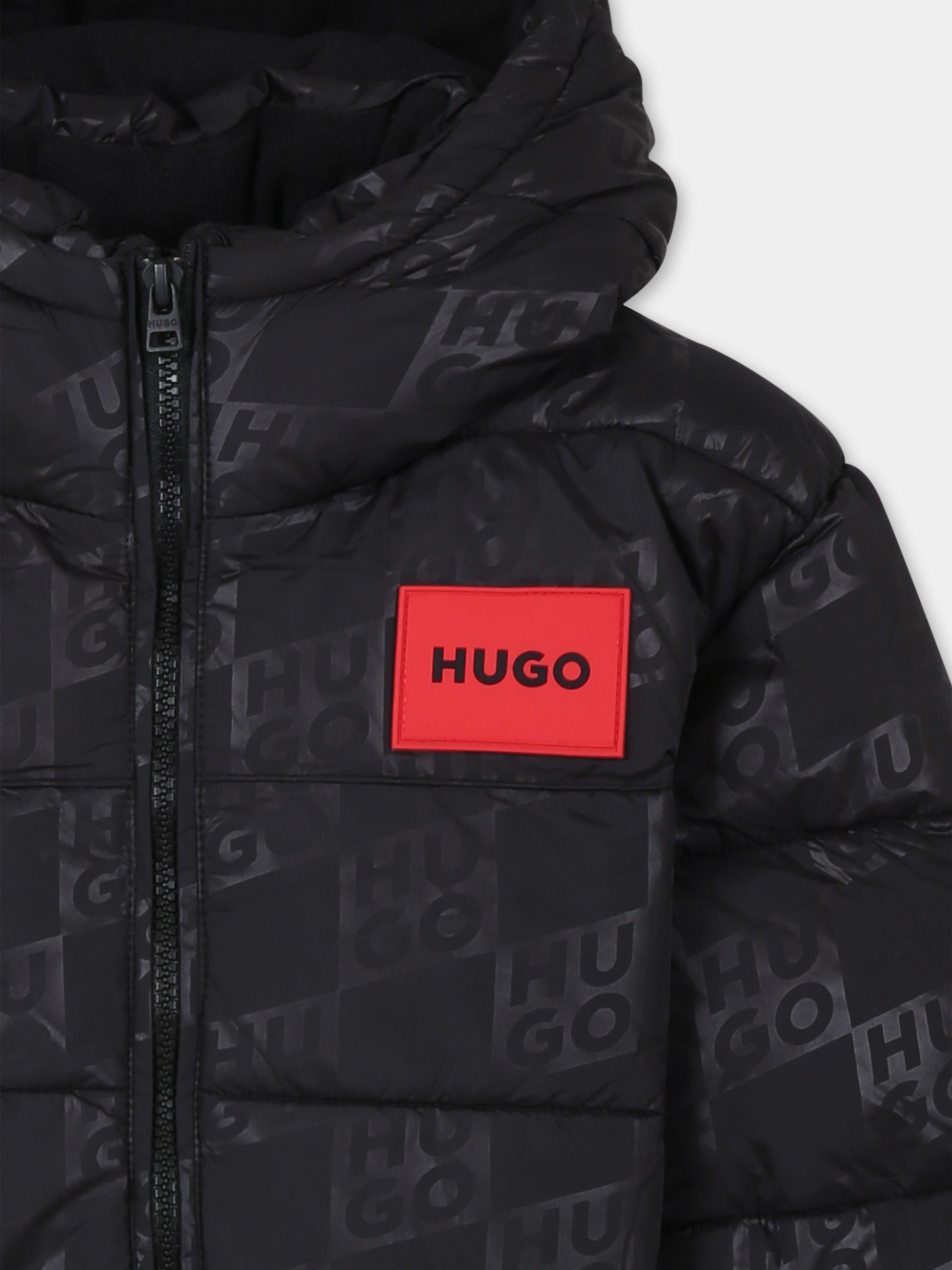 Piumino nero per bambino con logo,Hugo,G00199 09B