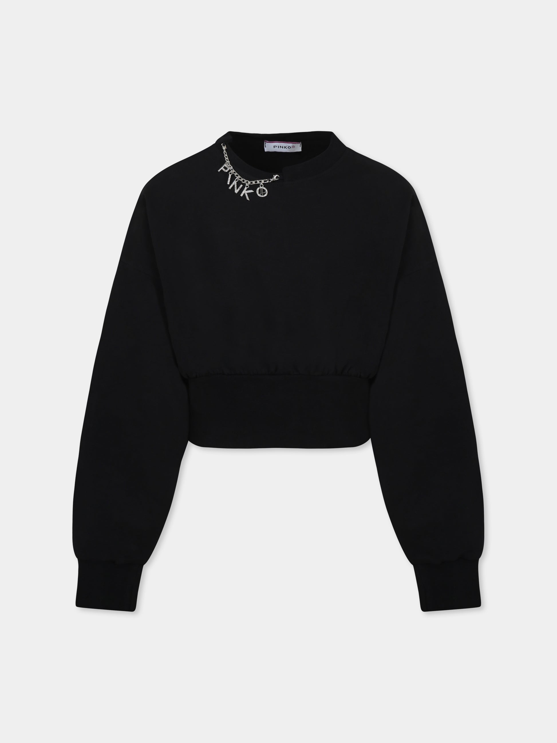 Felpa crop nera per bambina con logo,Pinko,F4PIJGSW035 110