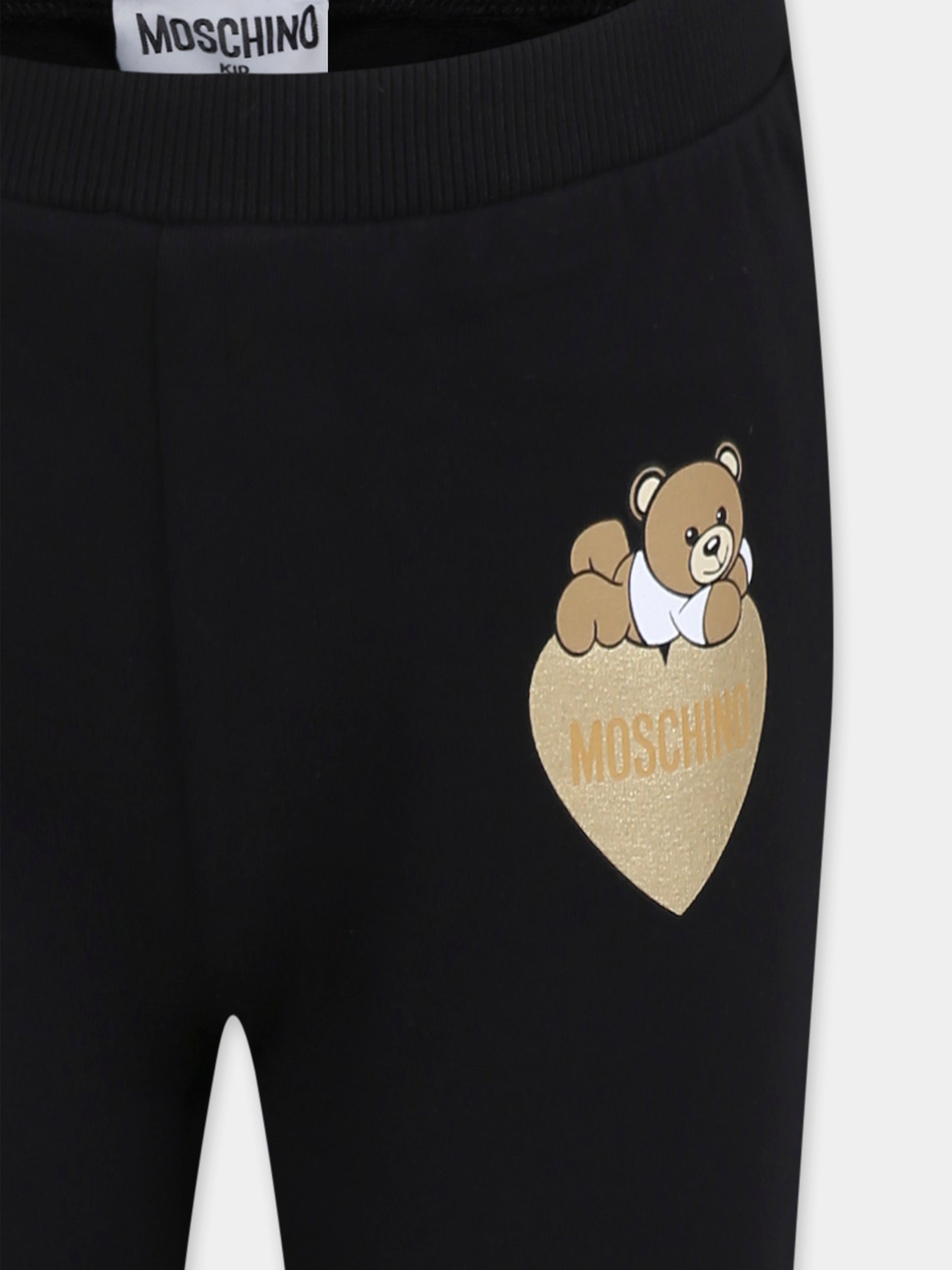 Pantaloni neri per bambina con Teddy Bear,Moschino Kids,HBP050 LDA16 60100