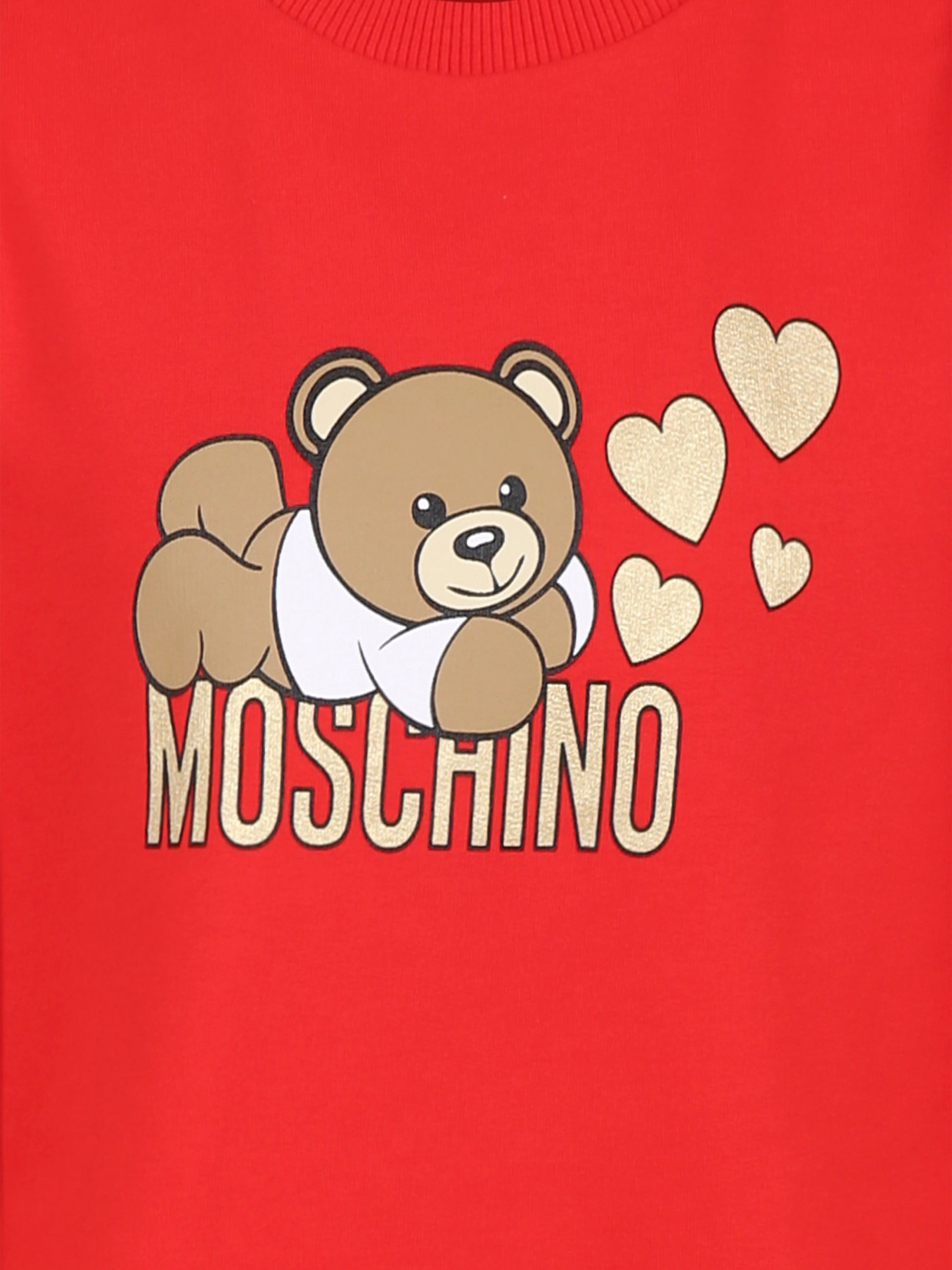 Vestito rosso per bambina con Teddy Bear e cuore,Moschino Kids,HDV0FC LDA16 50109