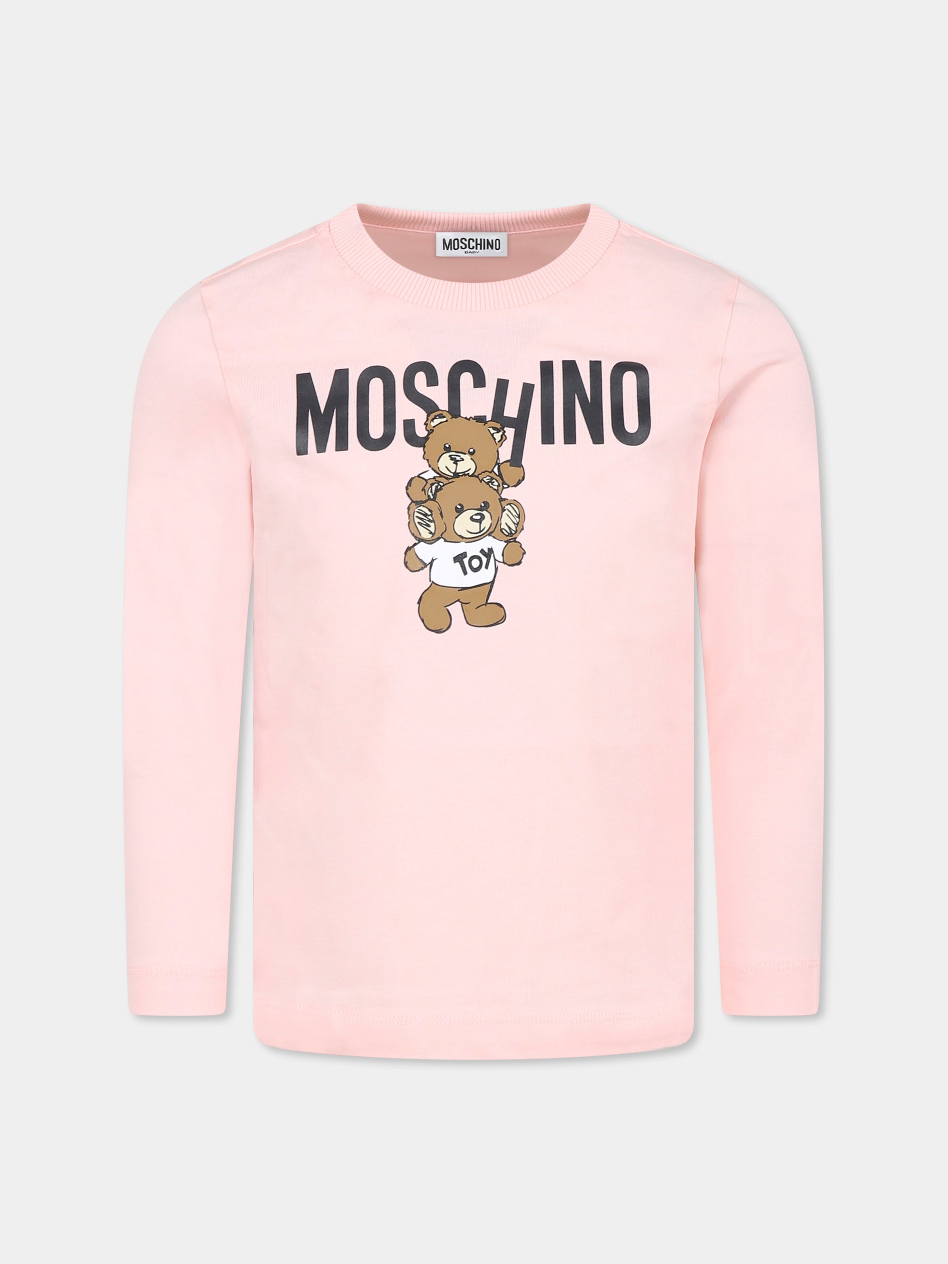 T-shirt rosa per bambina con due Teddy Bears,Moschino Kids,HUO00W LAA01 50209