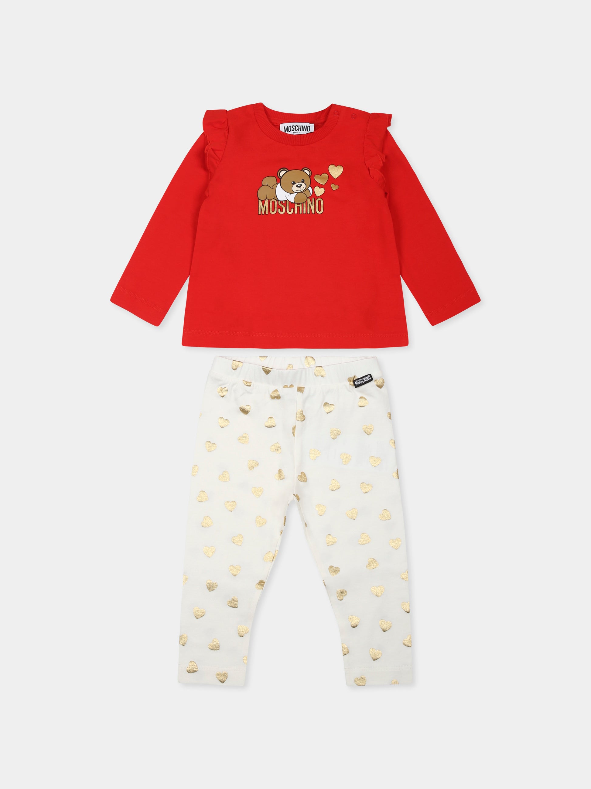 Completo rosso per neonata con Teddy Bear,Moschino Kids,MBK01X LBA11 50109