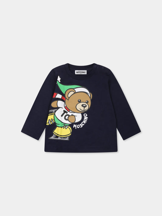 T-shirt blu per neonati con Teddy Bear natalizio,Moschino Kids,MSO00R LAA10 40016