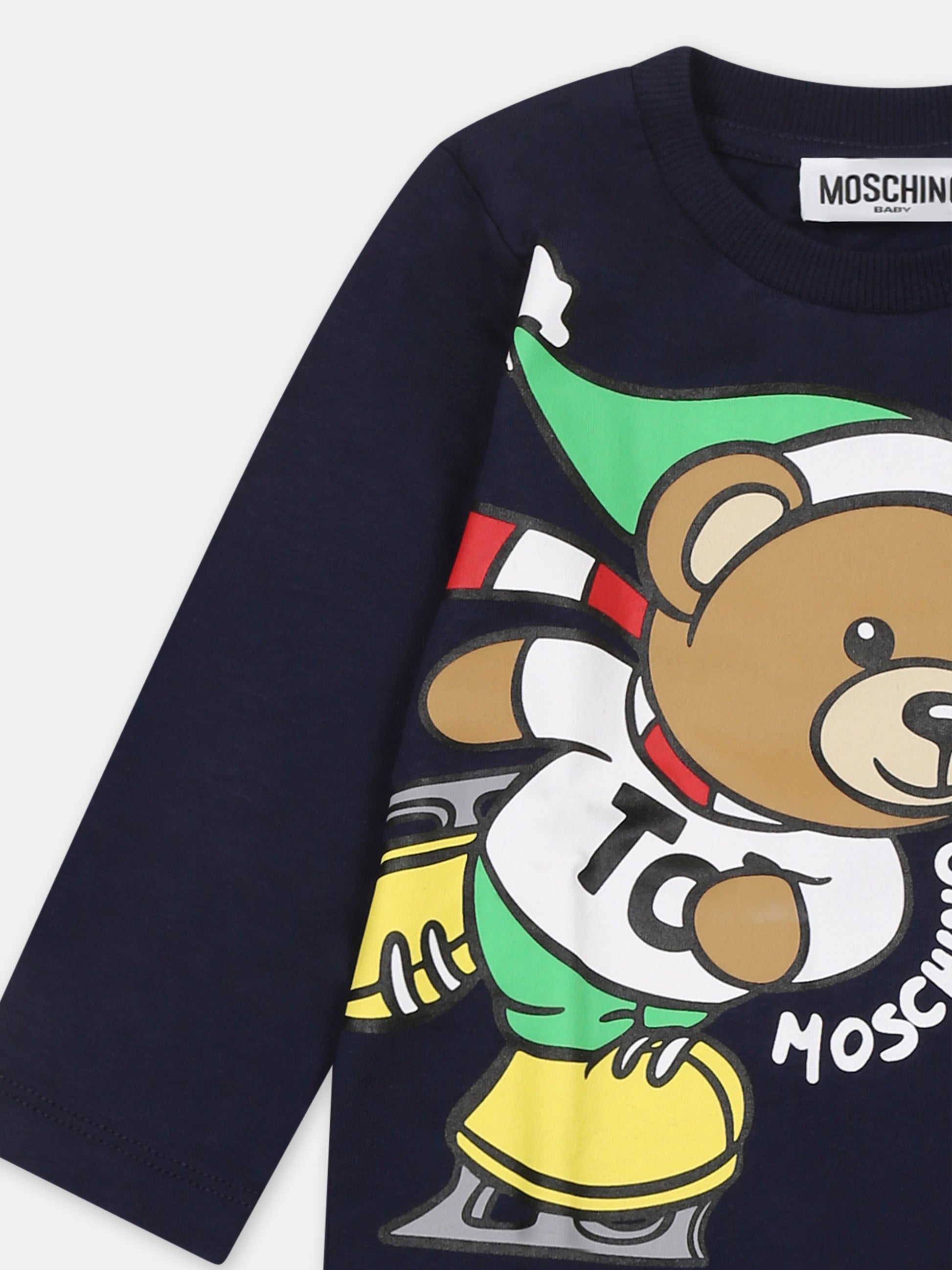 T-shirt blu per neonati con Teddy Bear natalizio,Moschino Kids,MSO00R LAA10 40016