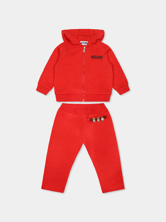 Completo rosso per neonati con tre Teddy Bears,Moschino Kids,MUK04Y LCA40 50109