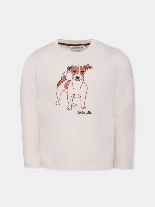 T-shirt avorio per bambino con cane,Bonpoint,W05BTSK00017 104