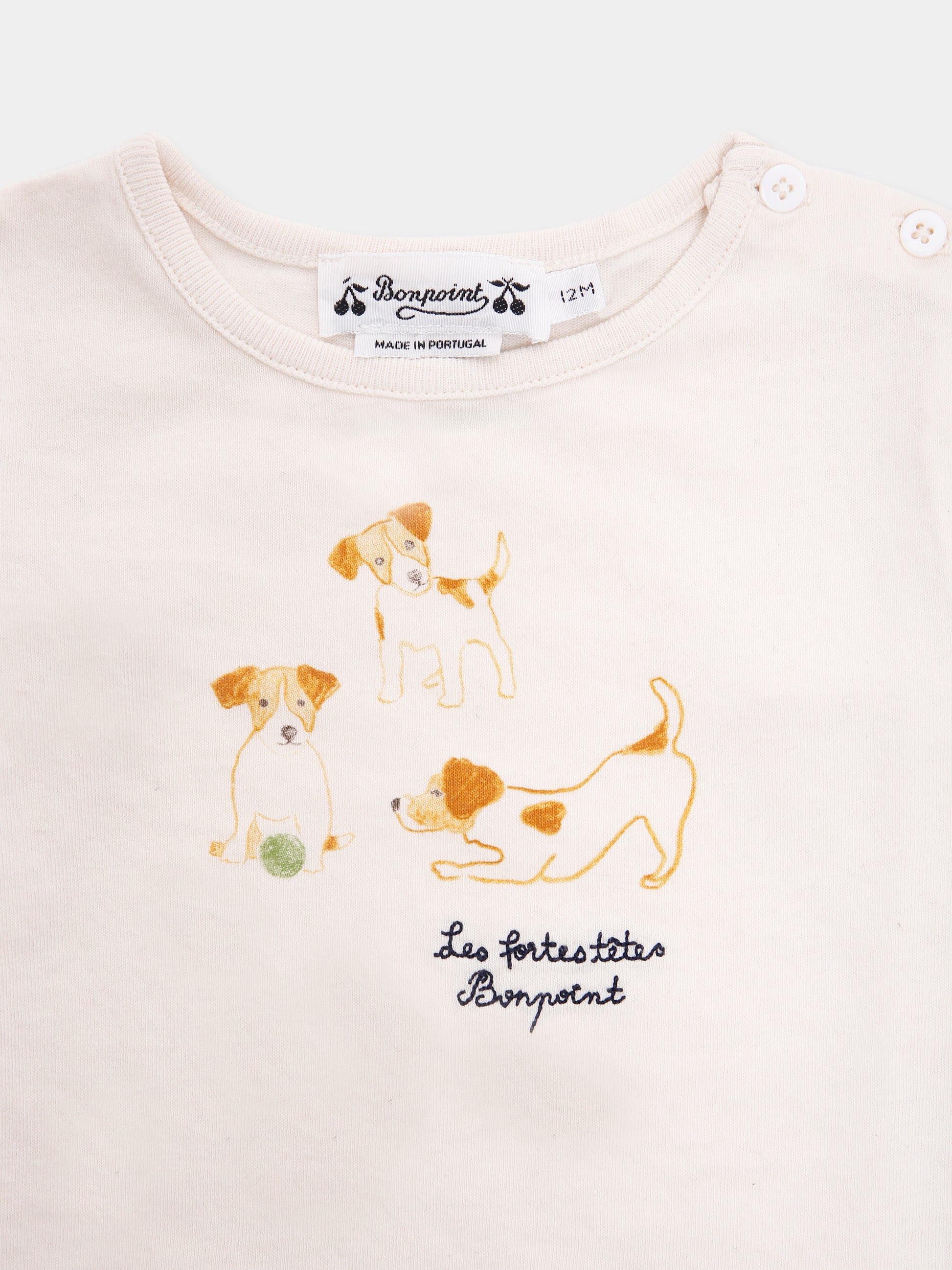 T-shirt avorio per neonato con cane,Bonpoint,W05YTSK00001 104