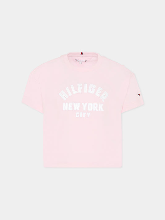 T-shirt rosa per bambina con logo,Tommy Hilfiger Junior,25CTHKG0KG08635 TOG