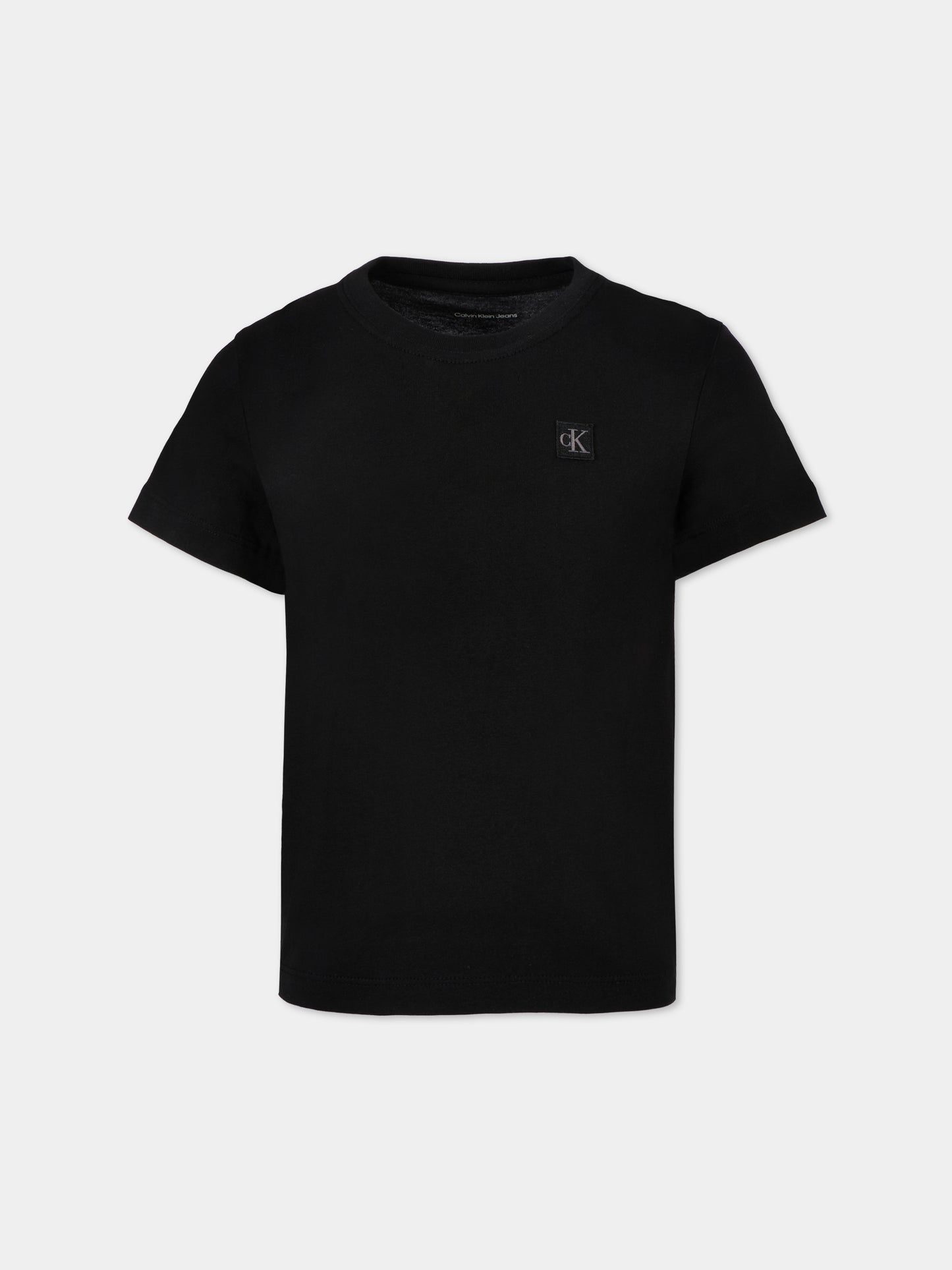 T-shirt nera per bambini con patch logato,Calvin Klein Kids,25CCKIU0IU00543 BEH