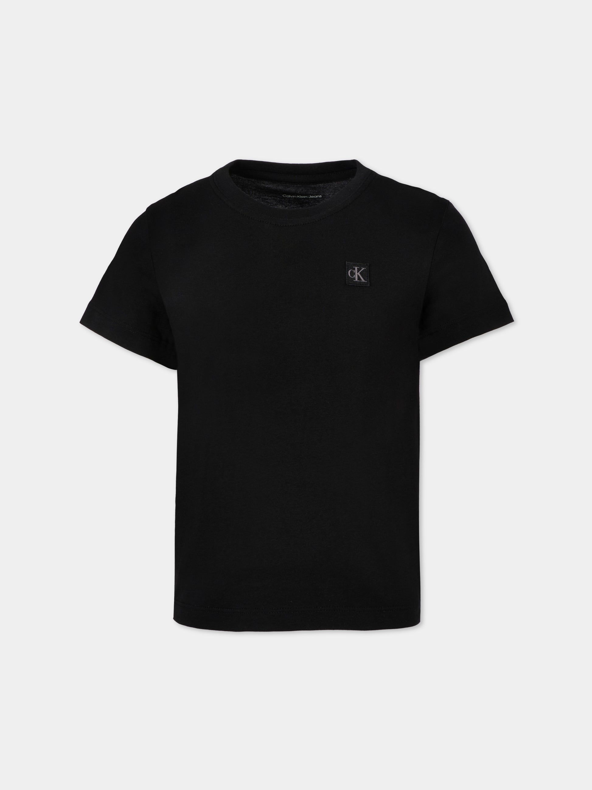 T-shirt nera per bambini con patch logato,Calvin Klein Kids,25CCKIU0IU00543 BEH