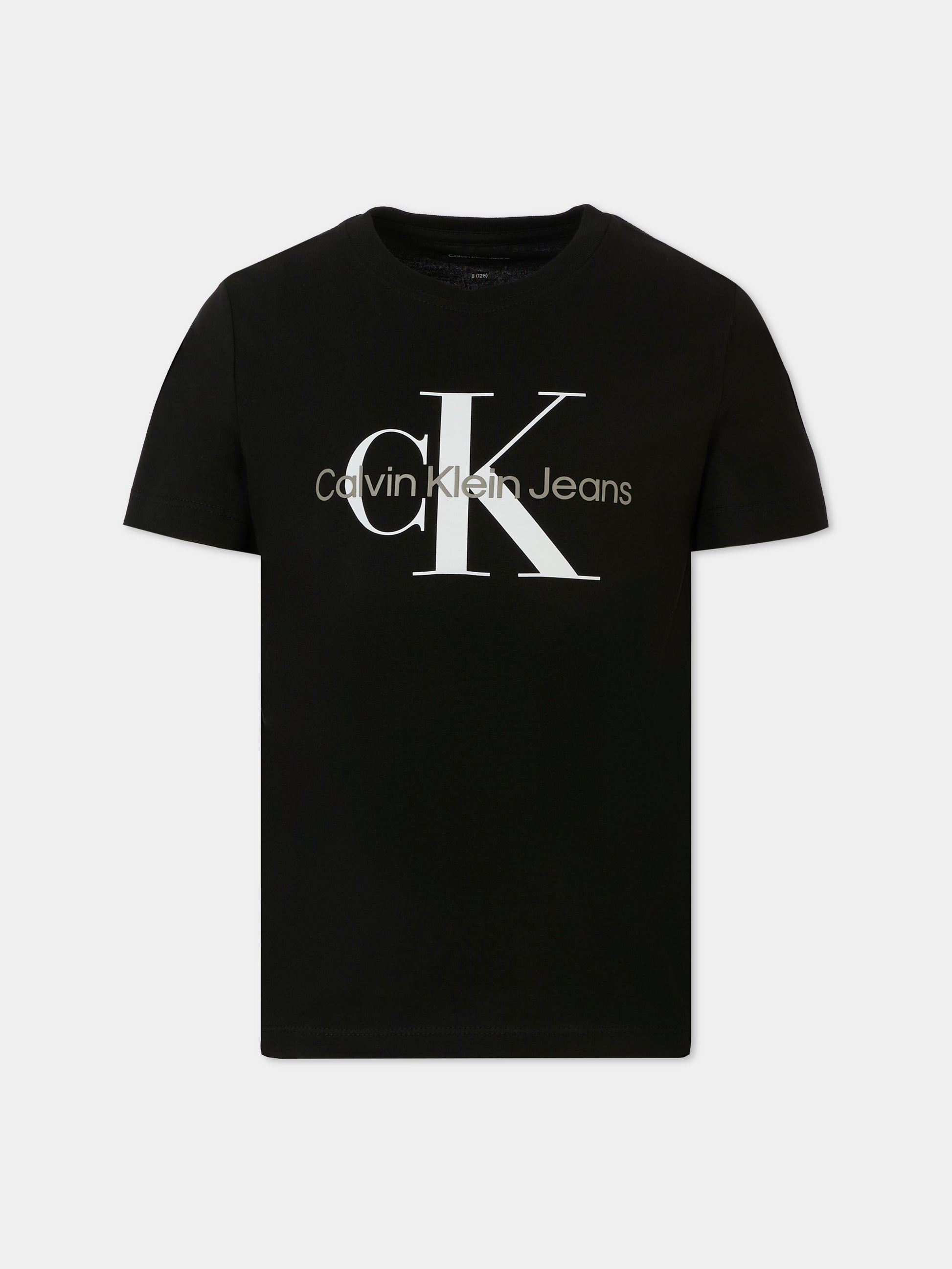 T-shirt nera per bambini con logo bianco,Calvin Klein Kids,25CCKIU0IU00676 BEH