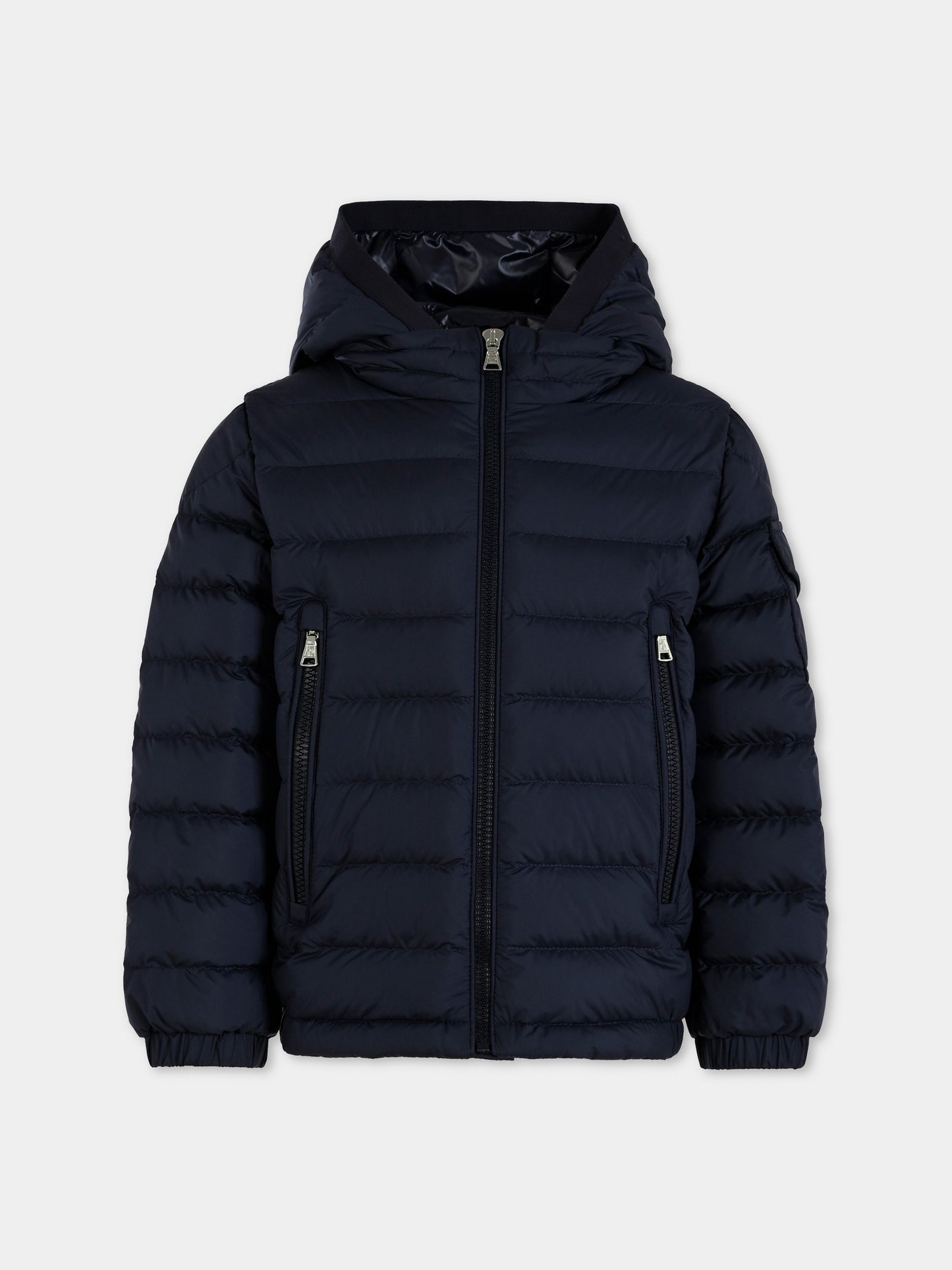 Piumino Galion blu per bambino con logo,Moncler Kids,K2954 - 1A00001 - 597X2 77G