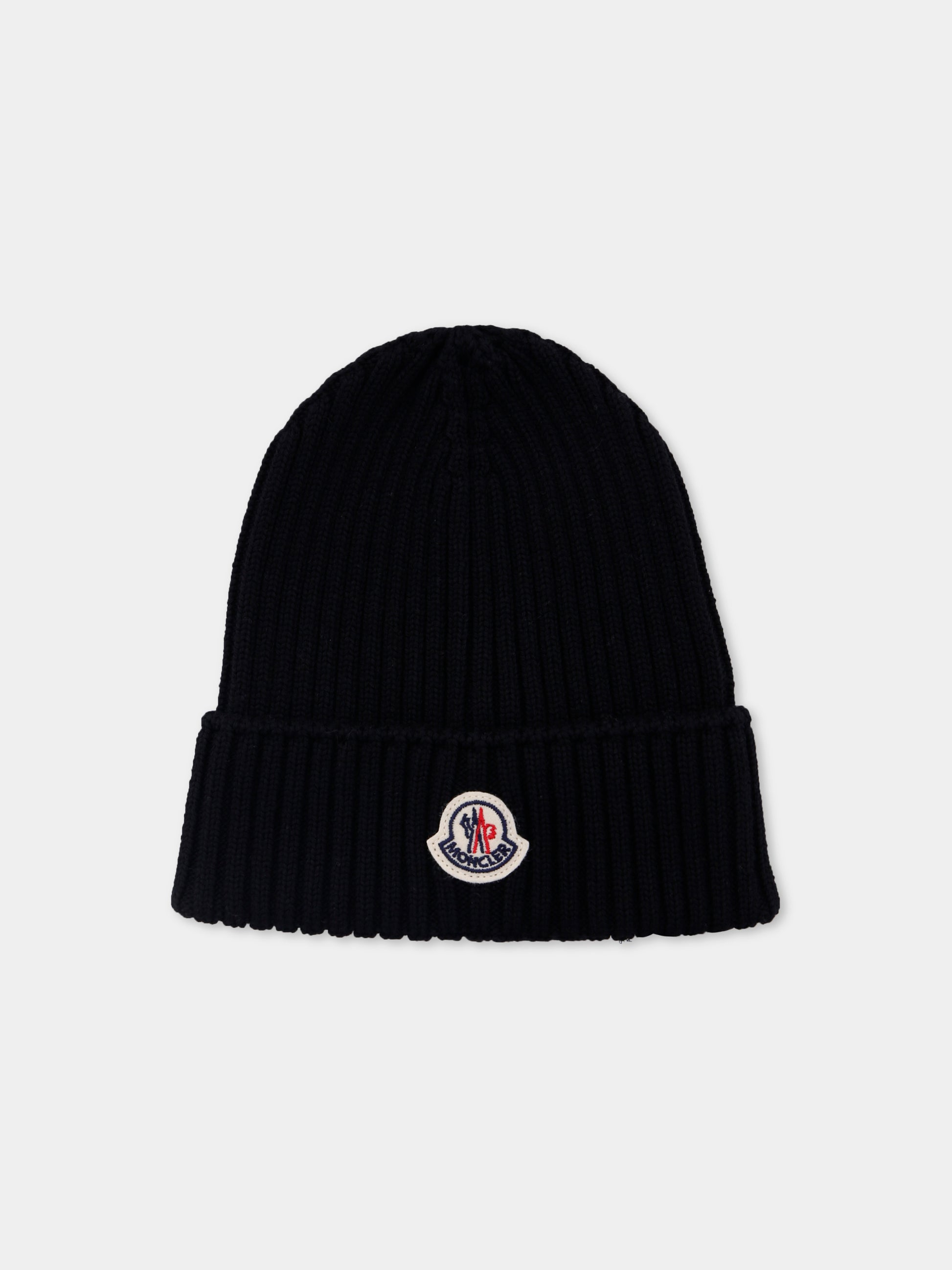 Berretto nero per bambini con logo,Moncler Kids,K2954 - 3B00009 - M1131 999