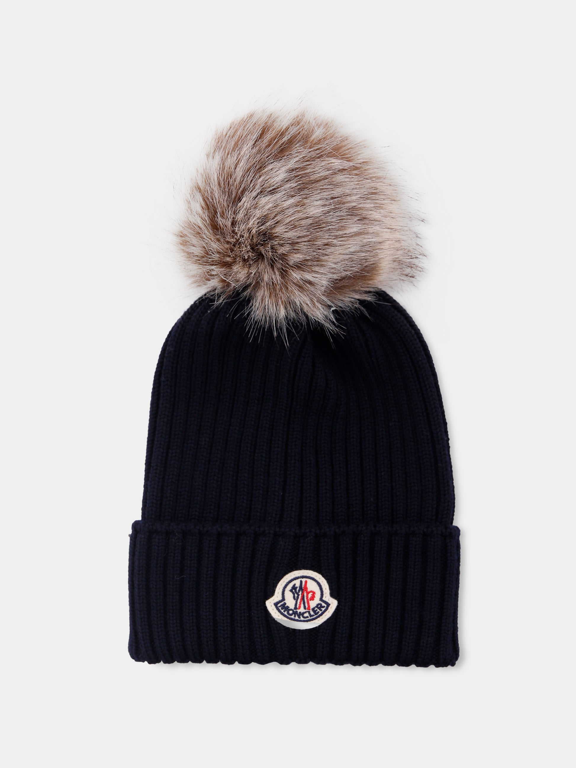 Berretto blu per bambini con pompon,Moncler Kids,K2954 - 3B00011 - A9327 742