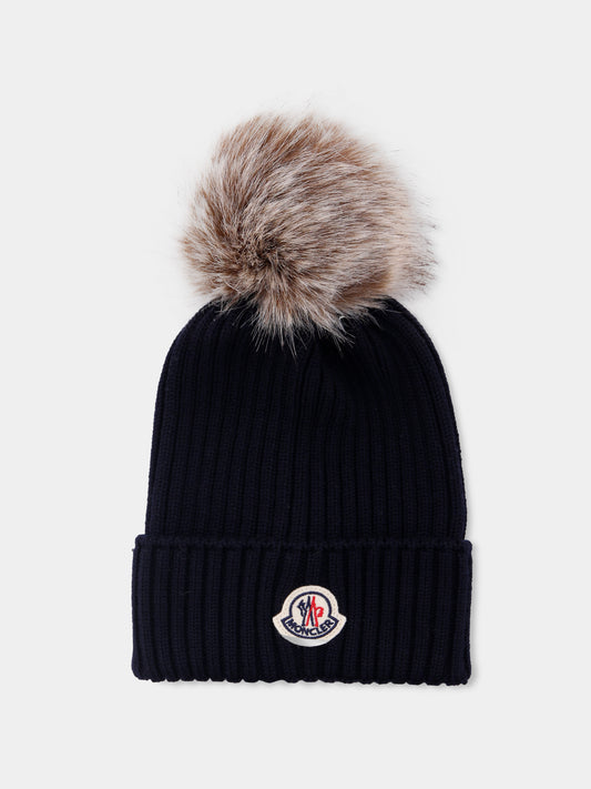 Berretto blu per bambini con pompon,Moncler Kids,K2954 - 3B00011 - A9327 742