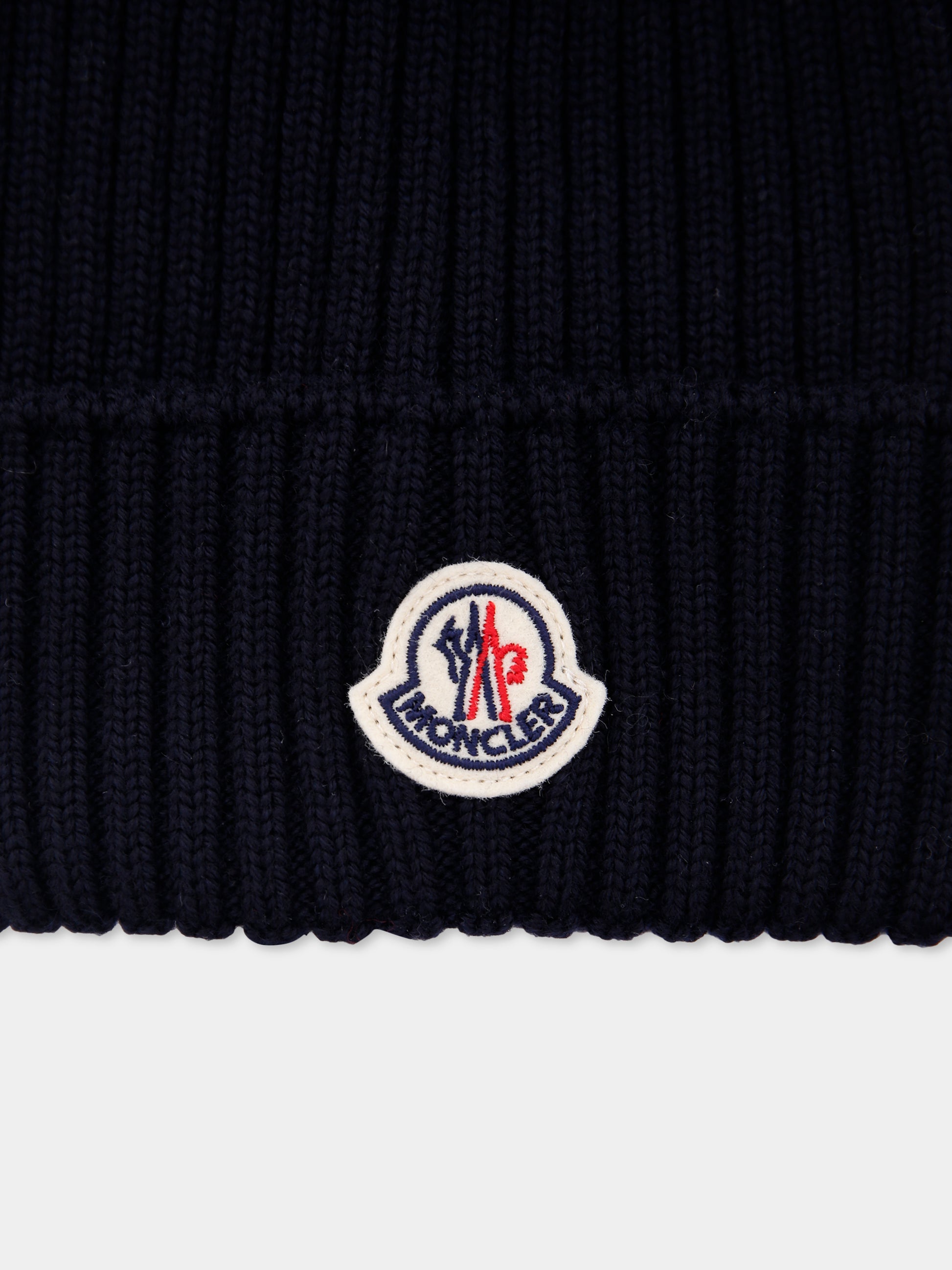 Berretto blu per bambini con pompon,Moncler Kids,K2954 - 3B00011 - A9327 742