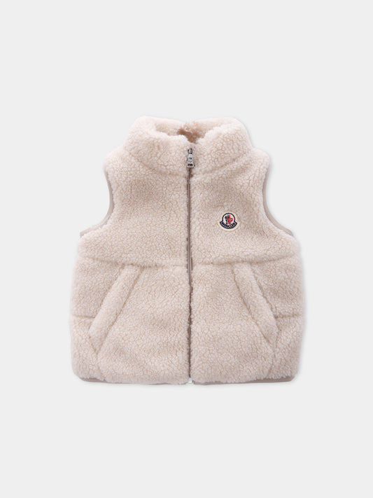 Gilet Ernest beige per neonati con logo,Moncler Kids,K2951 - 1A00009 - 809J0 23P