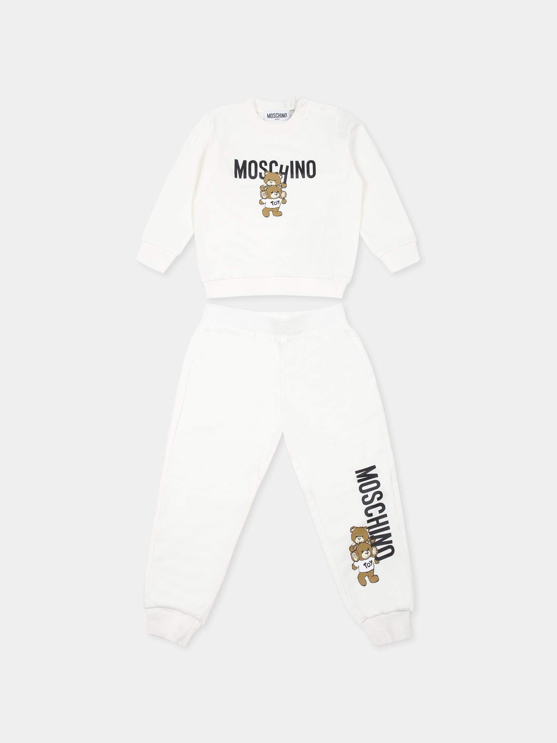 Completo bianco per neonati con due Teddy Bears,Moschino Kids,M6K02P LCA14 10063