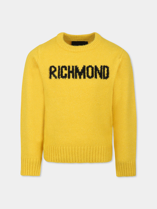 Maglione giallo per bambino con logo,Richmond,RBA24161MA YELLOW