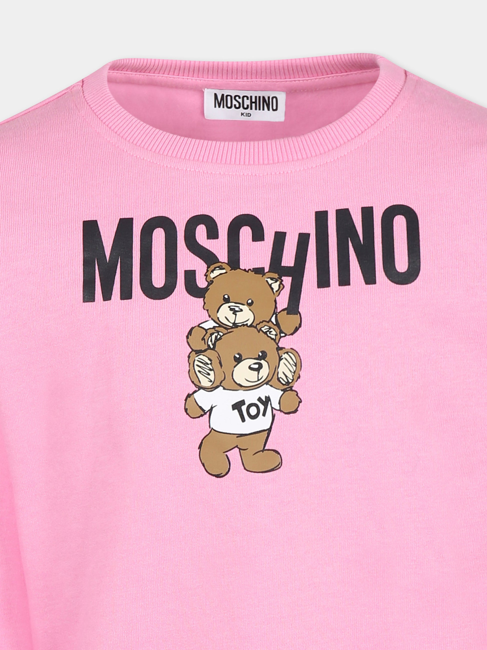 Vestito rosa per bambina con due Teddy Bears,Moschino Kids,HDV0FE LCA14 50243