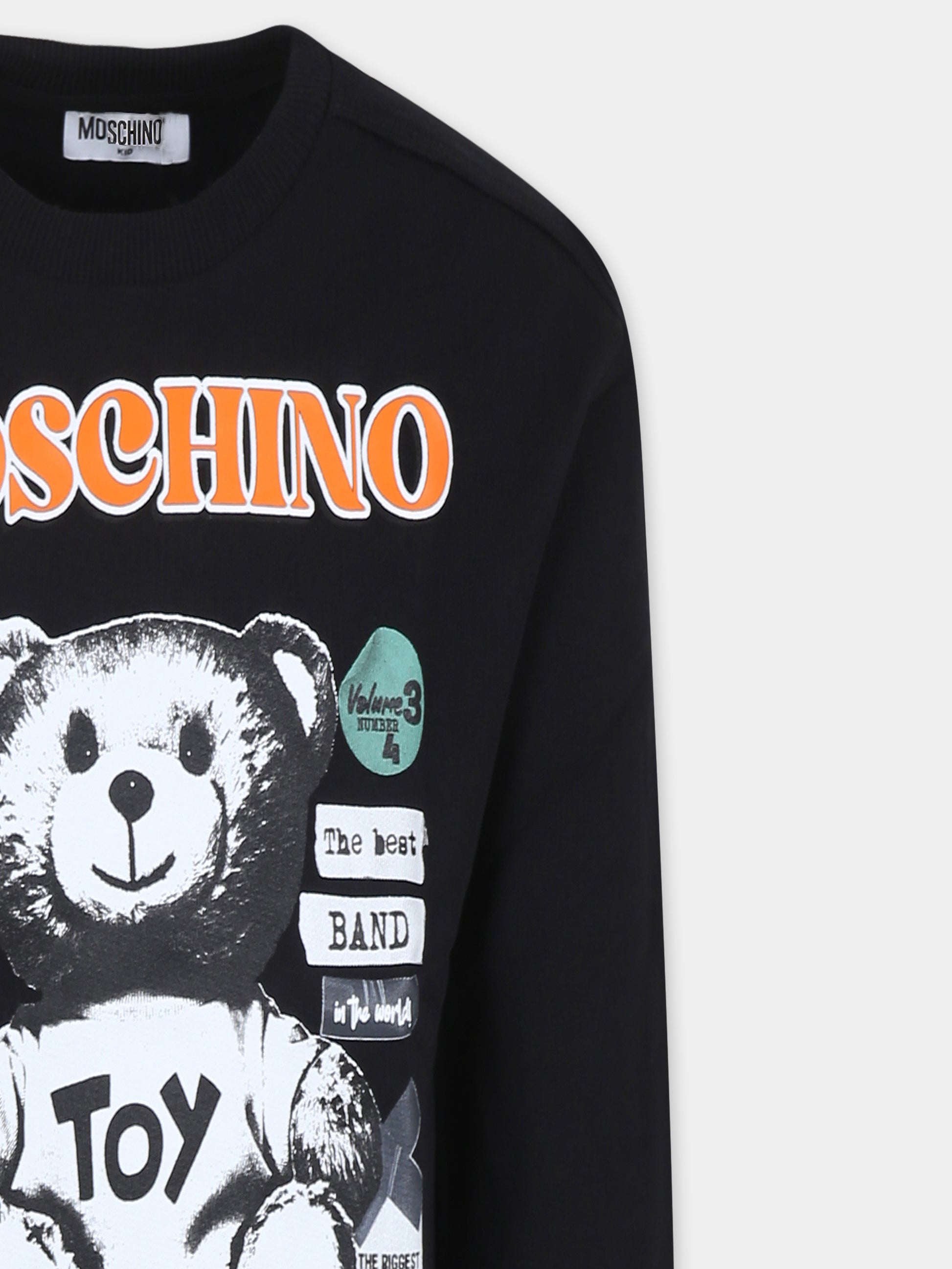 Felpa nera per bambino con Teddy Bear,Moschino Kids,HUF08Q LCA58 60100