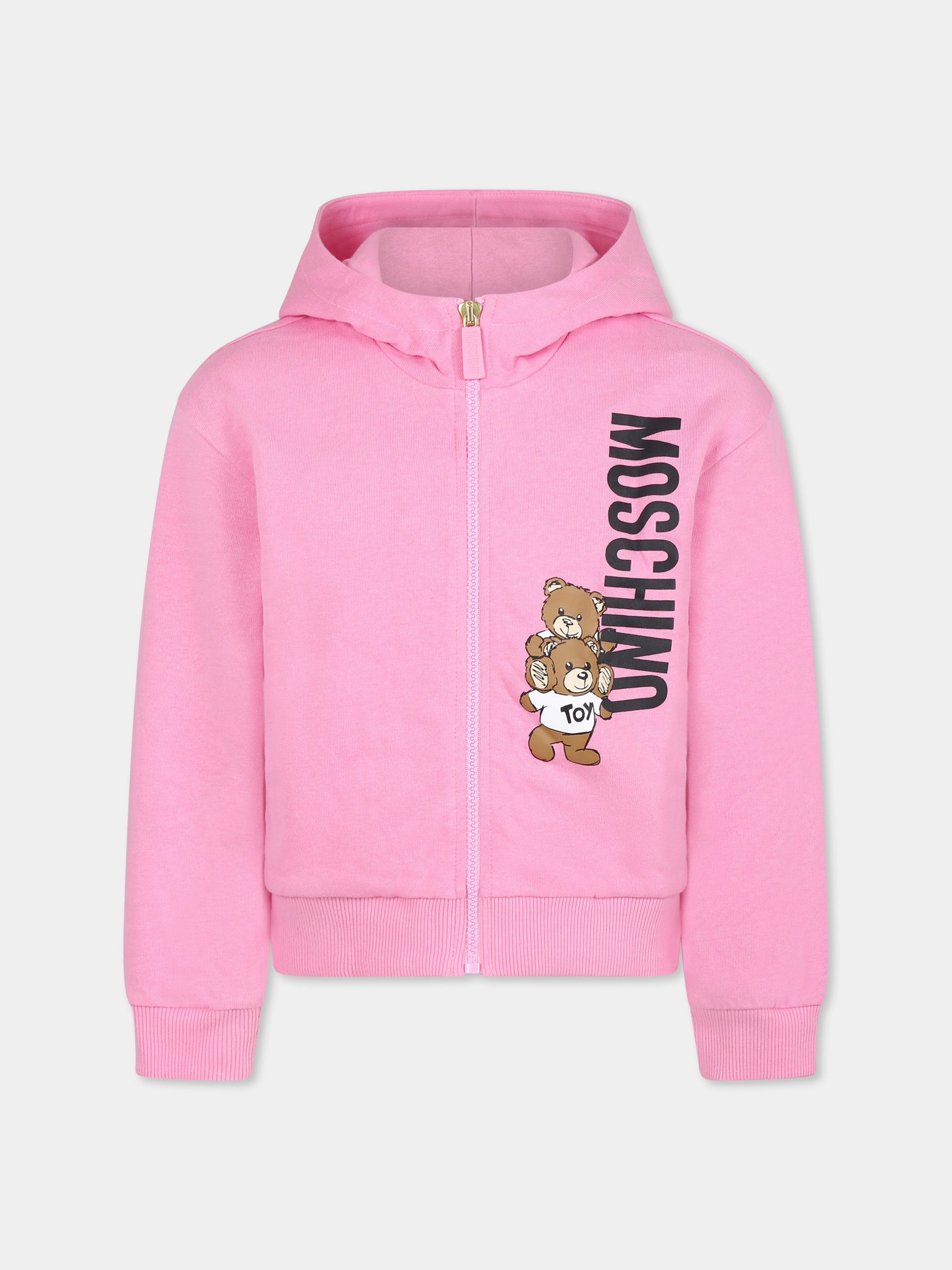 Felpa rosa per bambina con due Teddy Bears,Moschino Kids,HUF08R LCA14 50243