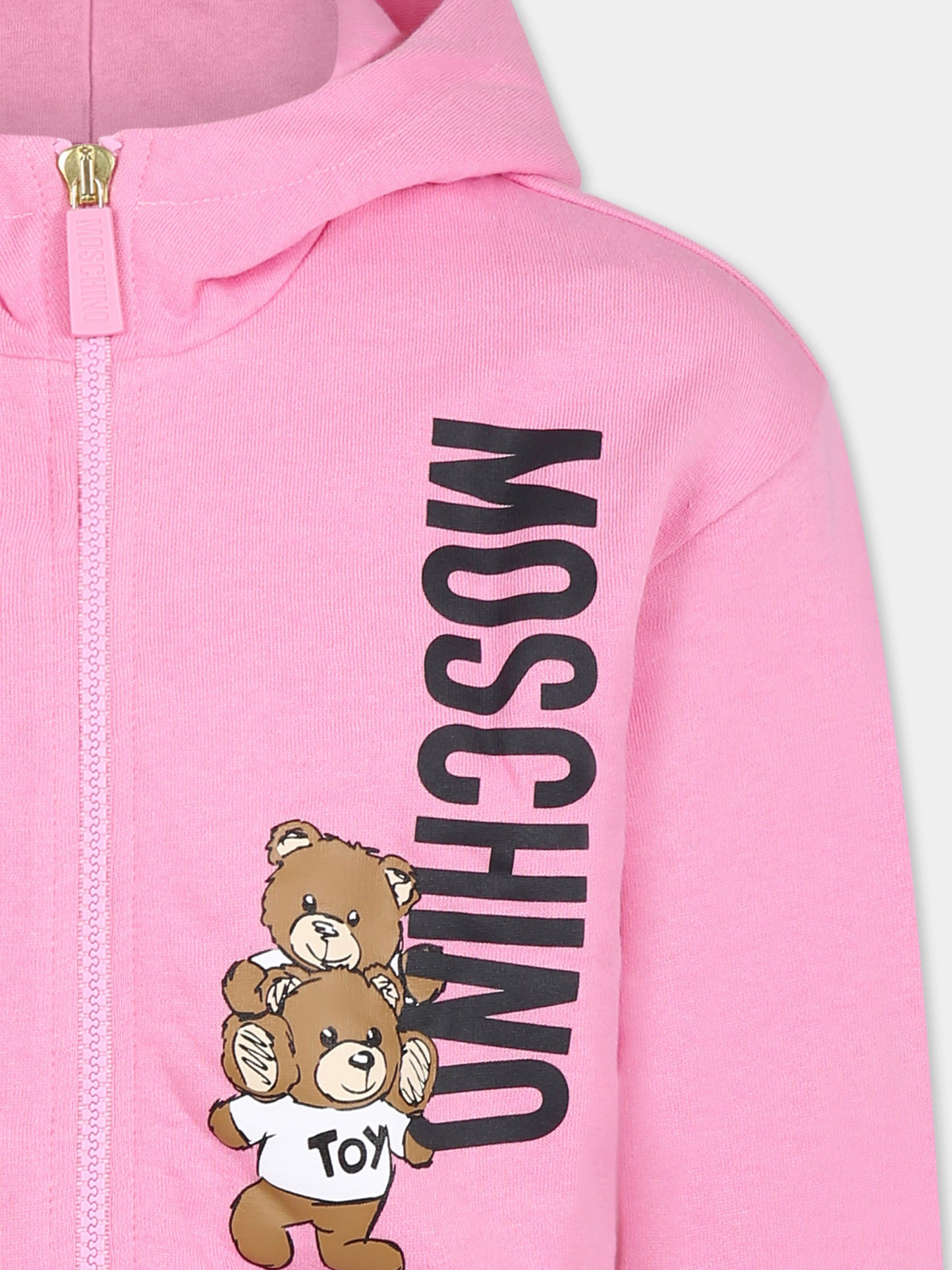 Felpa rosa per bambina con due Teddy Bears,Moschino Kids,HUF08R LCA14 50243