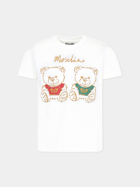 T-shirt bianca per bambini con Teddy Bears,Moschino Kids,HWM04K LAA01 10063
