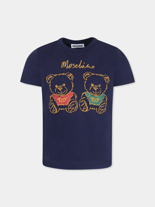 T-shirt blu per bambini con due Teddy Bears,Moschino Kids,HWM04K LAA01 40016