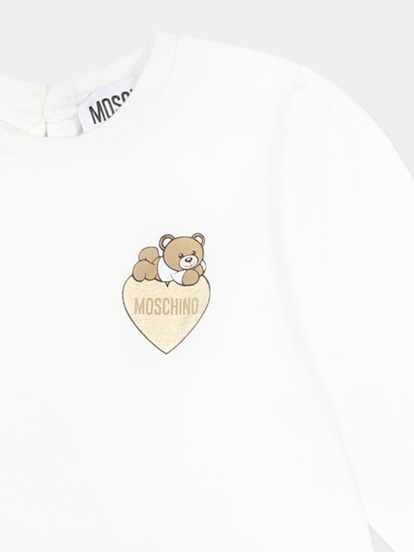 T-shirt bianca per neonata con Teddy Bear e cuore,Moschino Kids,MDO00P LBA10 10063