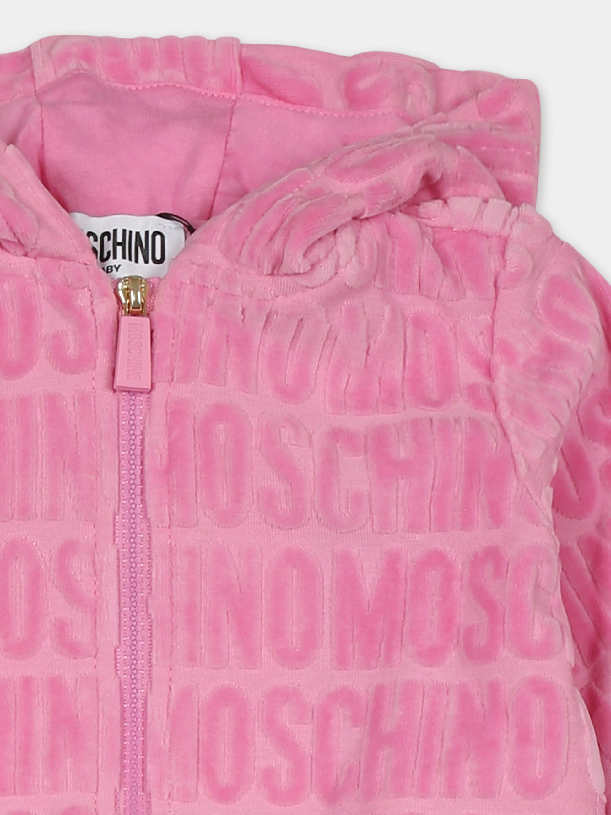 Completo rosa per neonata con logo all over,Moschino Kids,MMK04I LGB11 50243