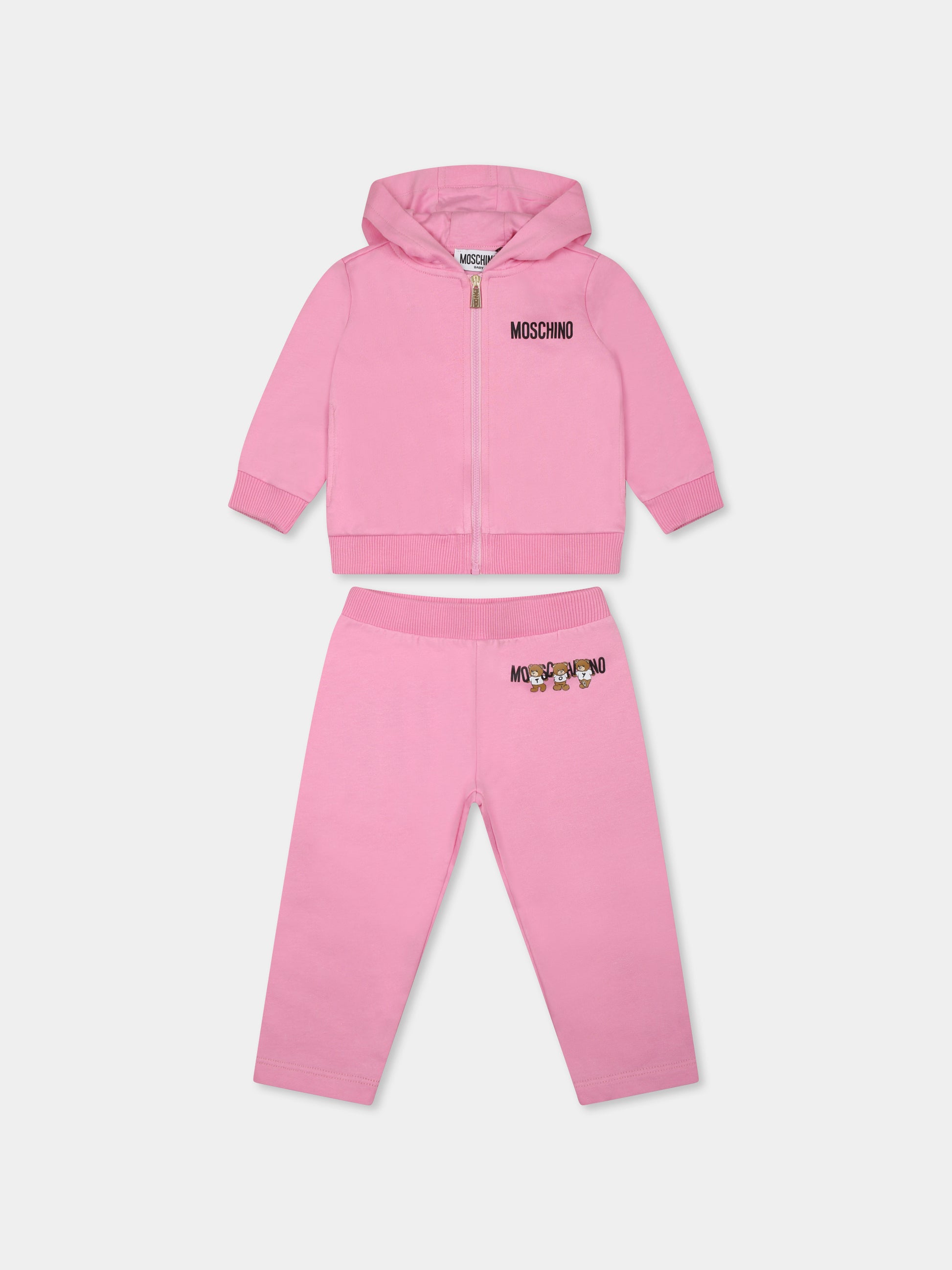 Completo rosa per neonata con tre Teddy Bears,Moschino Kids,MUK04Y LCA40 50243