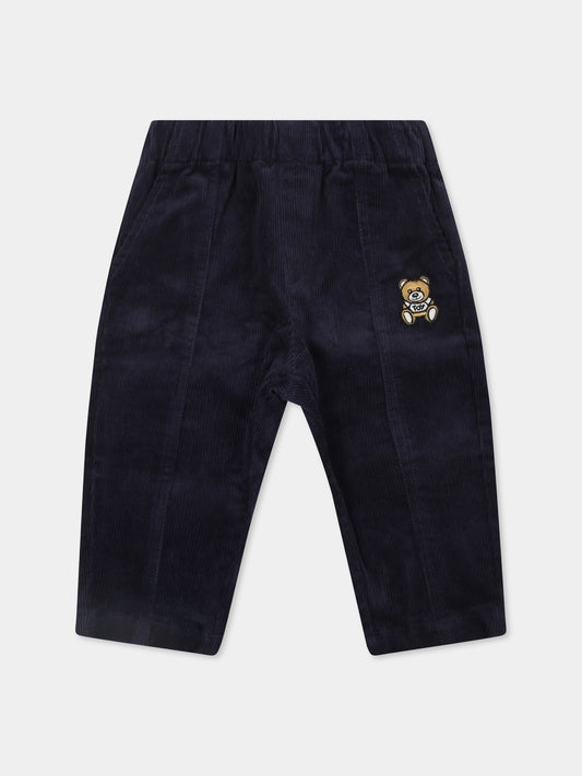 Pantaloni blu per neonato con Teddy Bear,Moschino Kids,MUP053 LVA05 40016