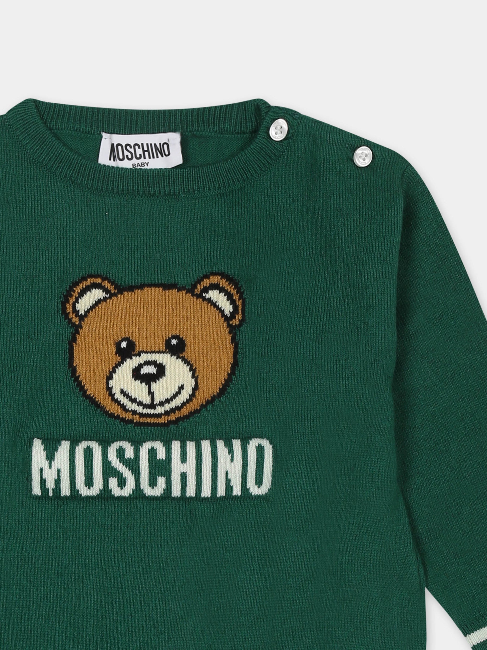 Maglione verde per neonati con Teddy Bear,Moschino Kids,MYW00J LHE43 30139