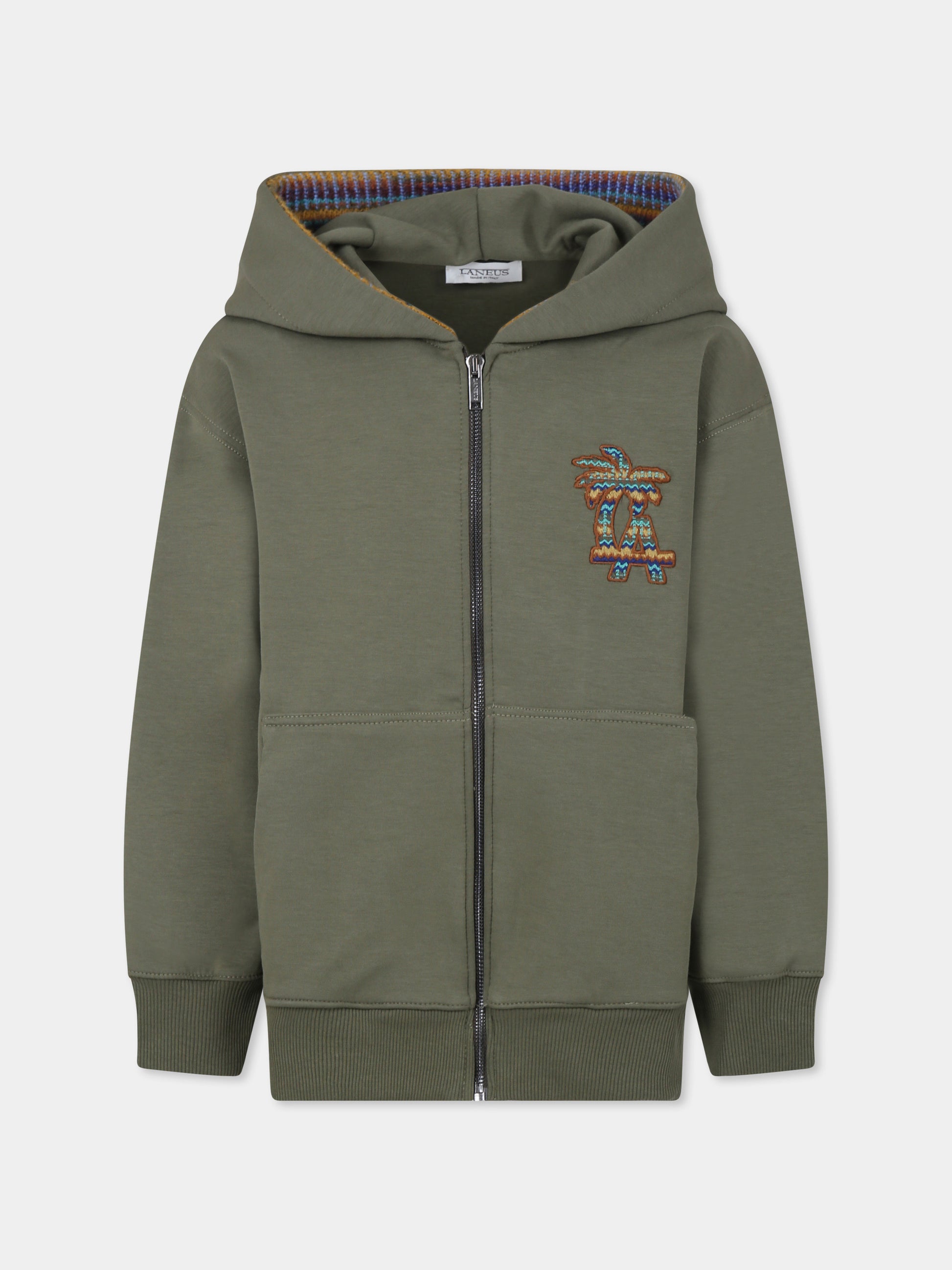 Felpa verde per bambini con logo ricamato,Laneus Kids,F5LKJUZH071 269