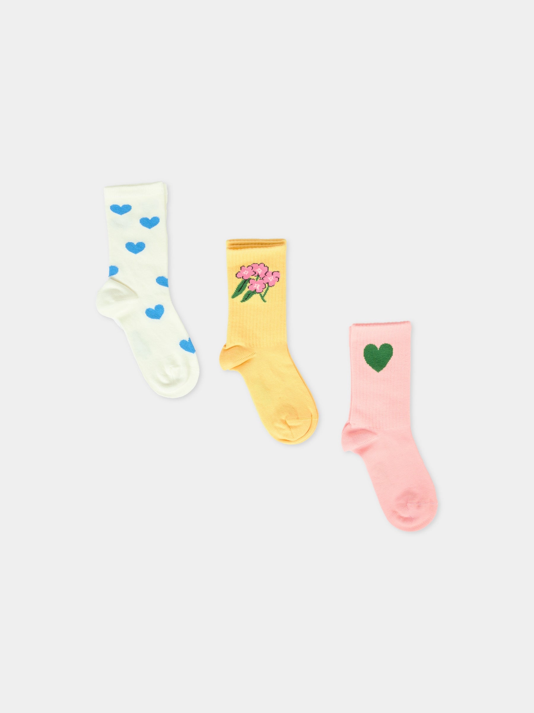 Set calze multicolor per bambina con cuori e fiori,Mini Rodini,2576011500