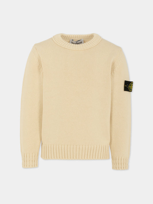 Maglione avorio per bambino con bussola,Stone Island Junior,K2S16 5100019 S01A2 - V0099